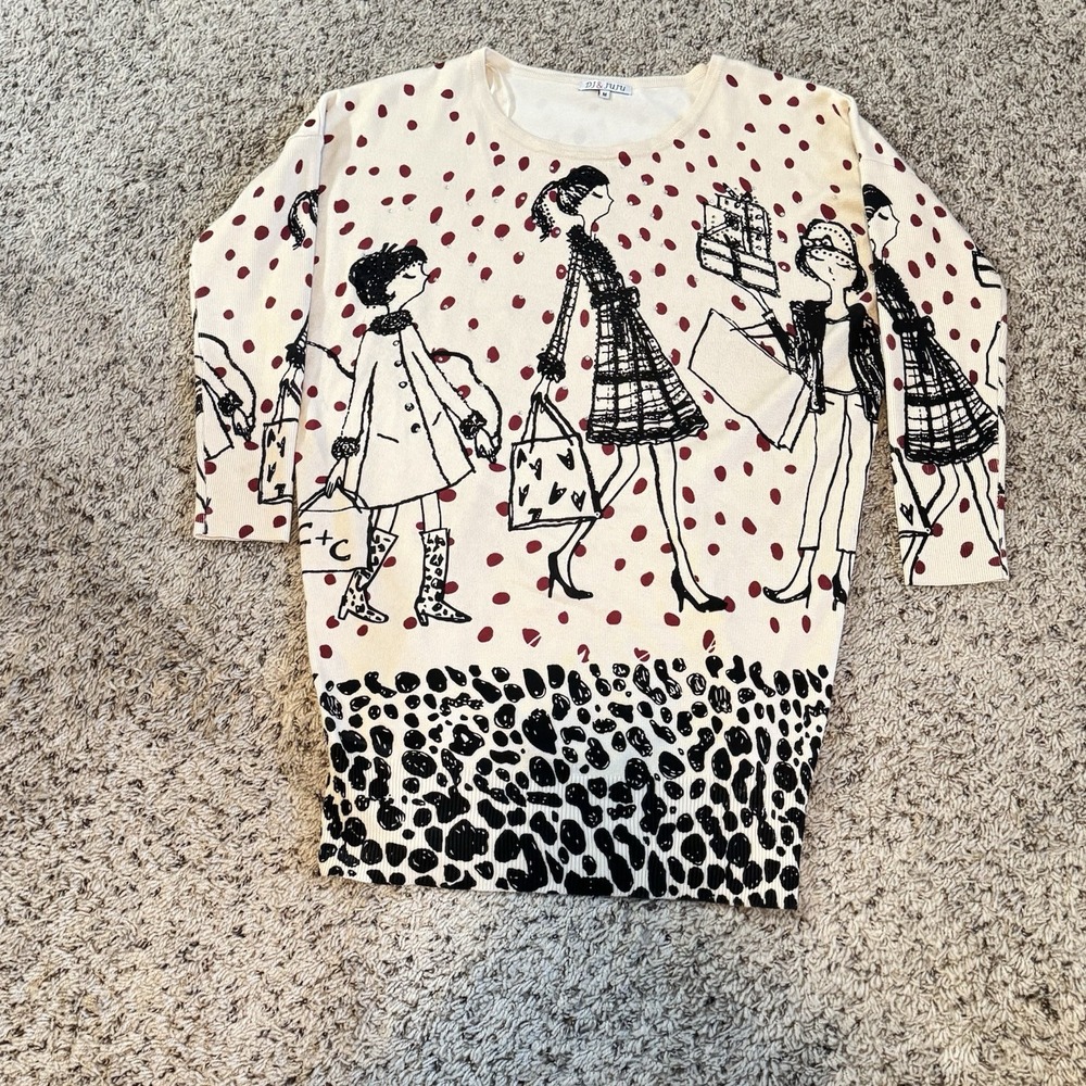 DJ & JUJU. "Shop Till U Drop" Pullover Tunic‎ Sweater Sz Medium